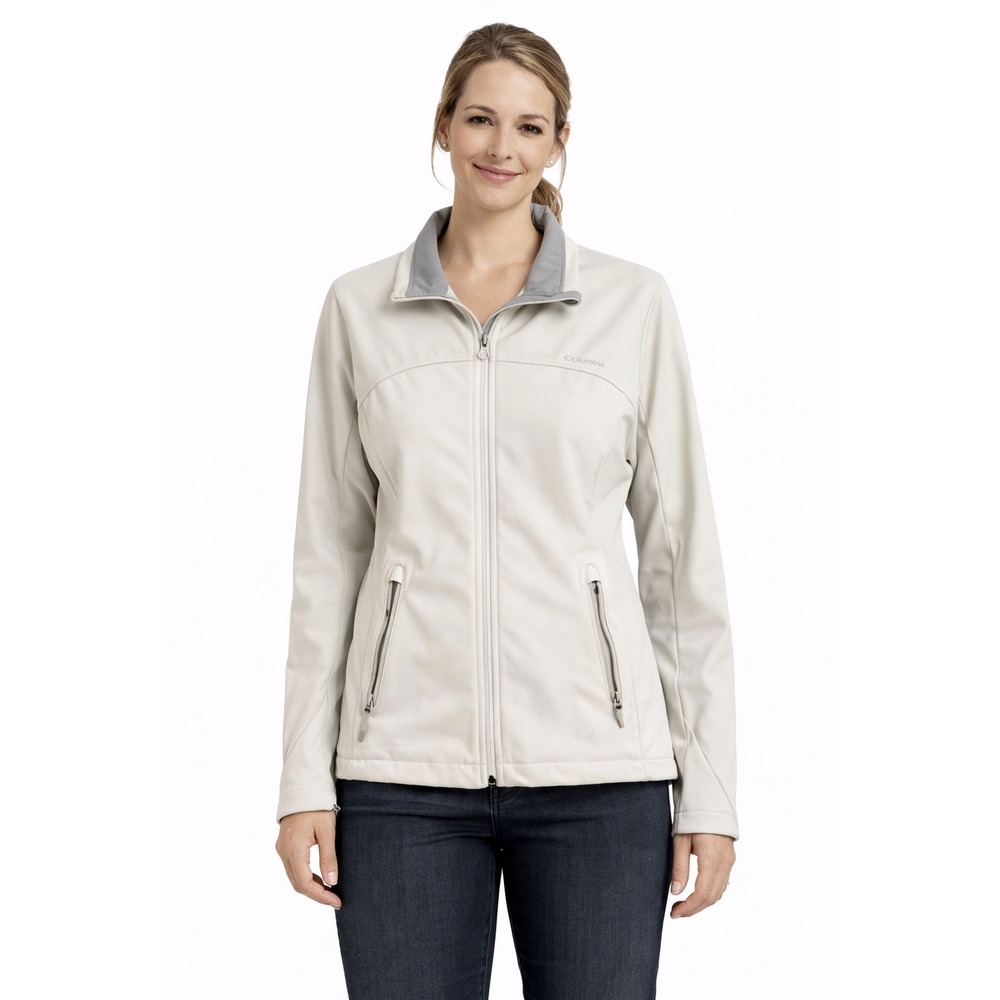 Columbia Titanium Softshell Jacket Womens Large Cream Full Zip Hiking Gorpcore